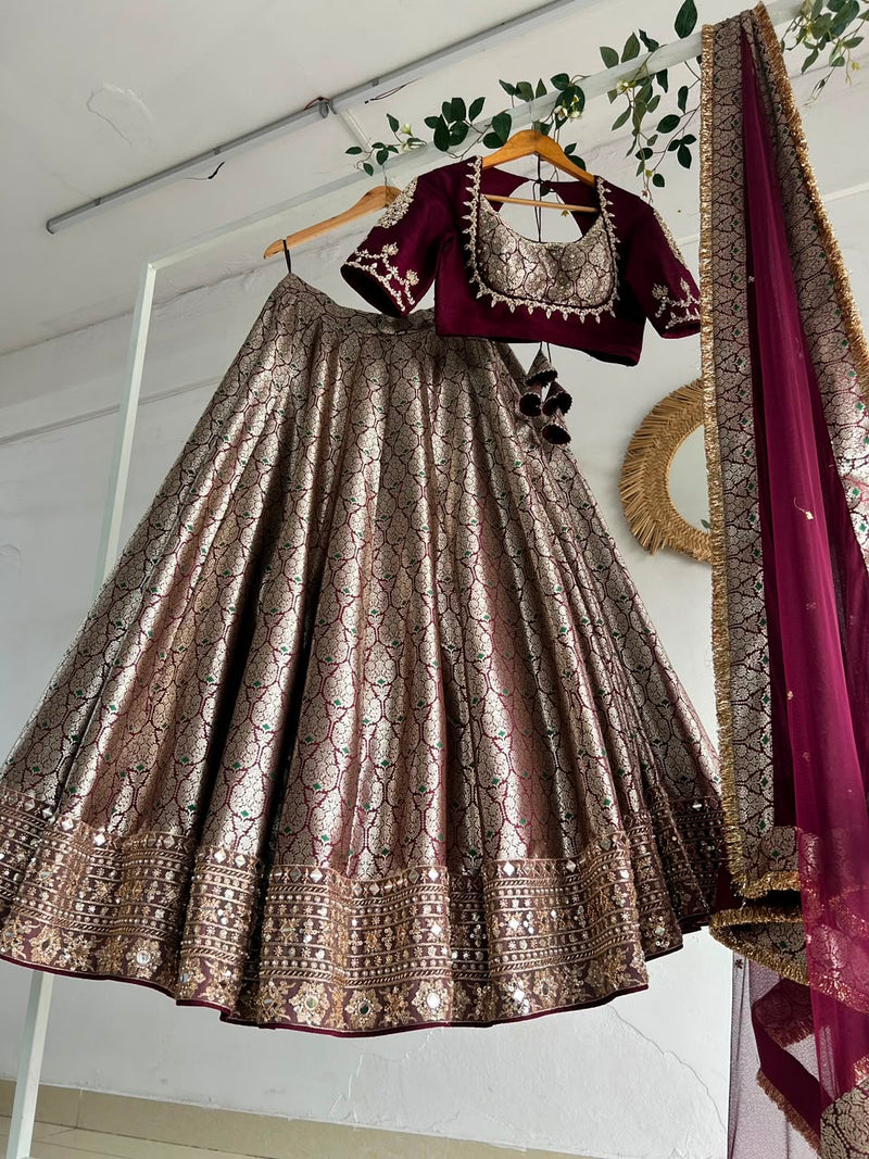 Plum Banaras Silk Lehenga