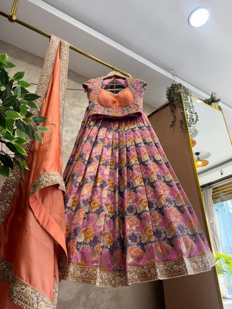 Peach & Pink Banaras Silk Lehenga